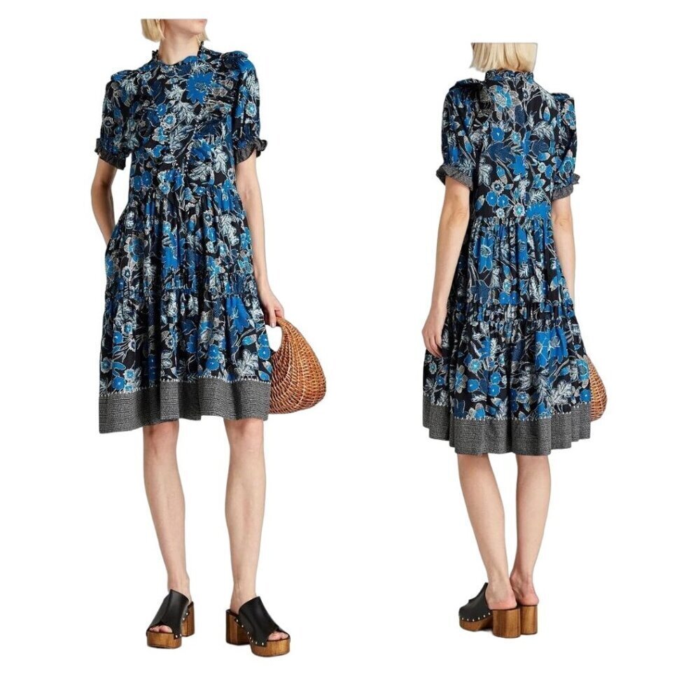 Ulla Johnson Roberta Dress, Ruffled Printed Dress, Lapiz, Size 0, NWT